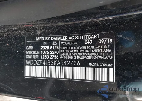 2019 Mercedes-Benz E 300 from USA, damaged, VIN WDDZF4JB3KA542726